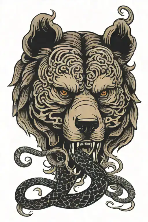 Bear Head And Snake Wrapped