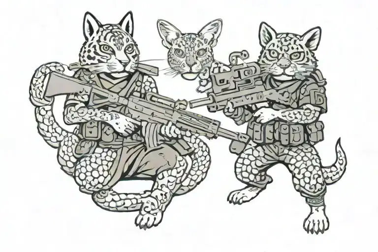 Millitary Animal With Machine Gun Surrounded