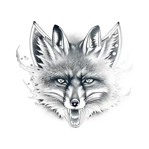 Fox Samurai With Three Swords Midit Under A Tree