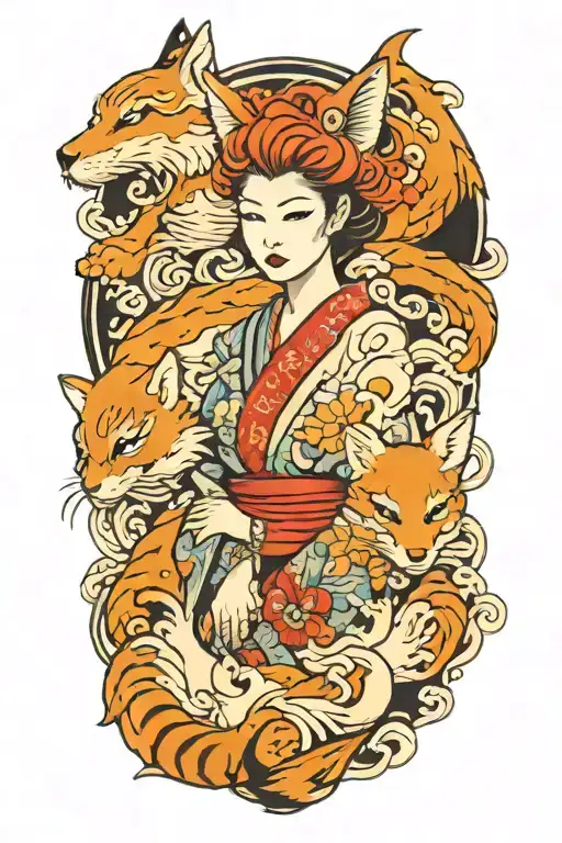 Woman With Kitsune Mask Surrounded