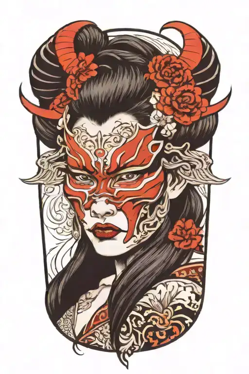 Woman With Oni Mask