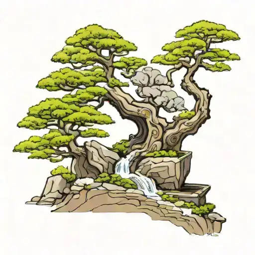 Bonsai Tree Growing Out Of Rocks Surrounded