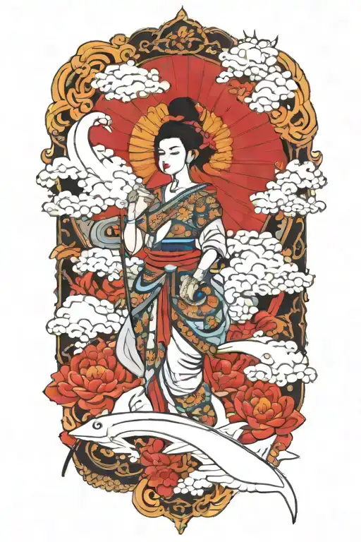 Thai Goddess Warrior Incorporate Sail Boat In The Background