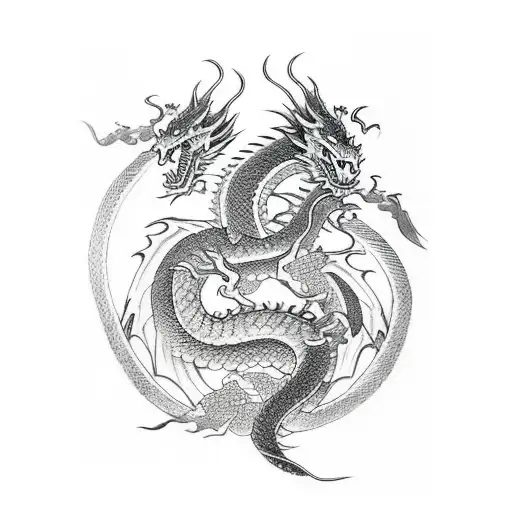 Dragon Wrapping Around 3 Katanas