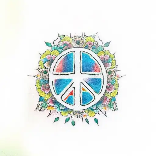 Peace Sign With Skull And Roses And Crow Spine