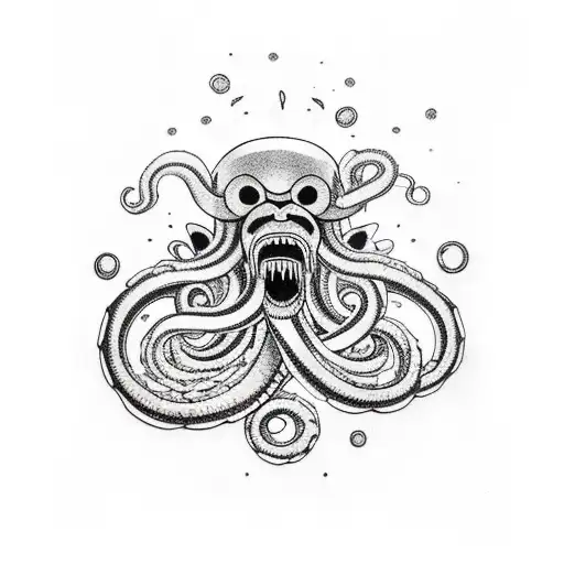 Black Giant Kraken Grabbing Arm Back And Neck