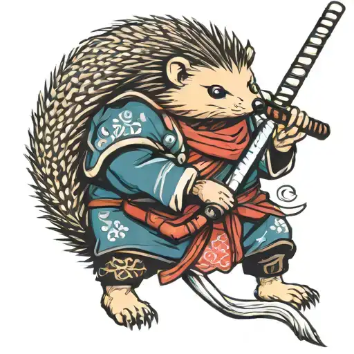 Hedgehog In Samurai With A Katana Sword