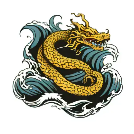 Sea Serpent Crushing Russian Submarine With Waves Crashing In The Background