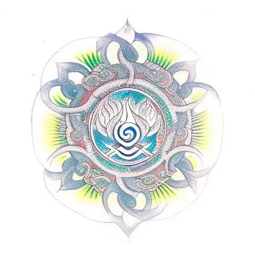 A Hindu Symbol Which Signifies Death And Rebirth Surrounded By Hindu Mantras From Four Sides Of It