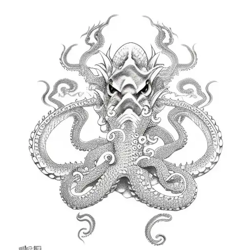 Dragon Fighting An Octopus