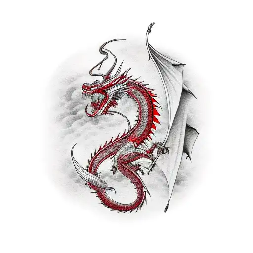 Red Dragon With Sakura Tree