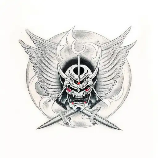 An Angel With A Demon Face And Wings Holding A Trident