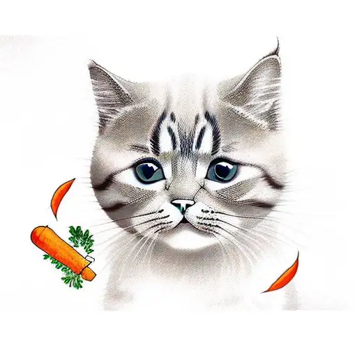 Cute Cat In A Tree Eating Carrots