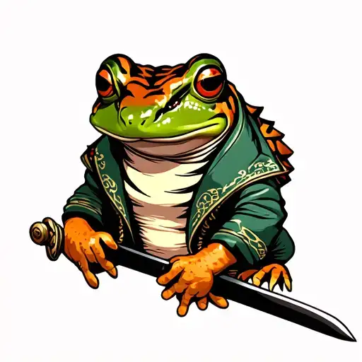 Frog With Tiger Skin Jacket Holding A Sword