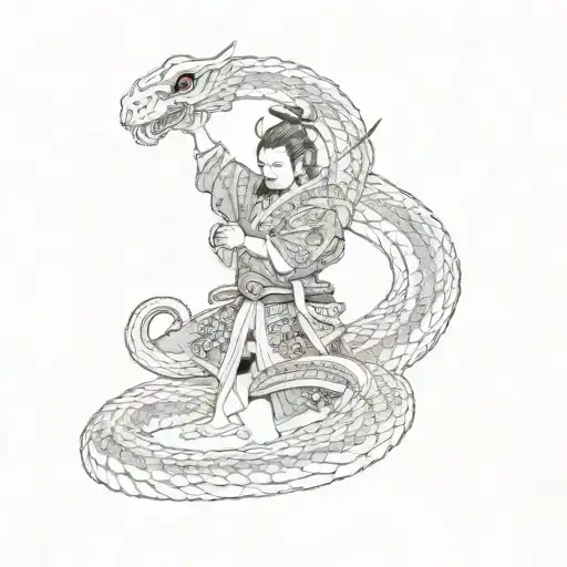 A Samurai With A Golden Cobra