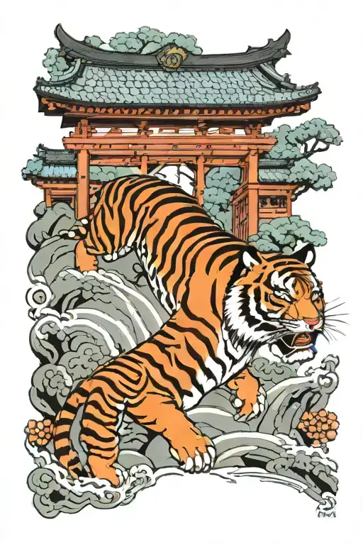 Tiger Walking Through Tori Gate