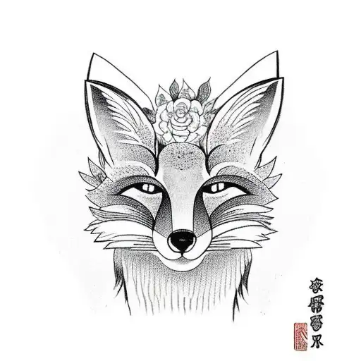 Fox Sitting Infront Of A Torii Gate With A Forest In The Background