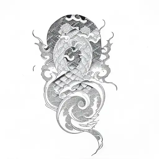 A Black And White Drawing Of A Wave