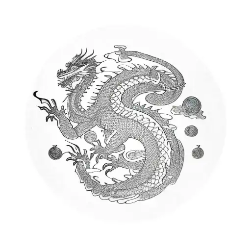 Dragon Surrounded By 7 Balls And The Balls Contain Zodiac Signs