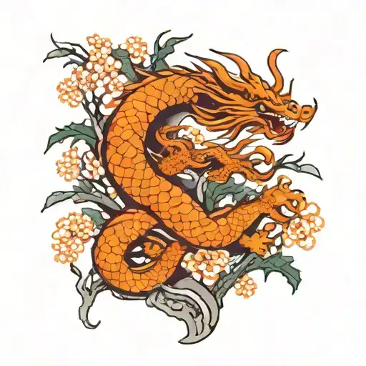 Tattoo On The Neck Going To The Arm Through The Forearm Sakura Tree And Dragon