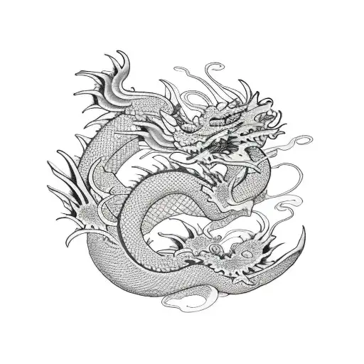 Dragon With Flowers And A Wave Filler