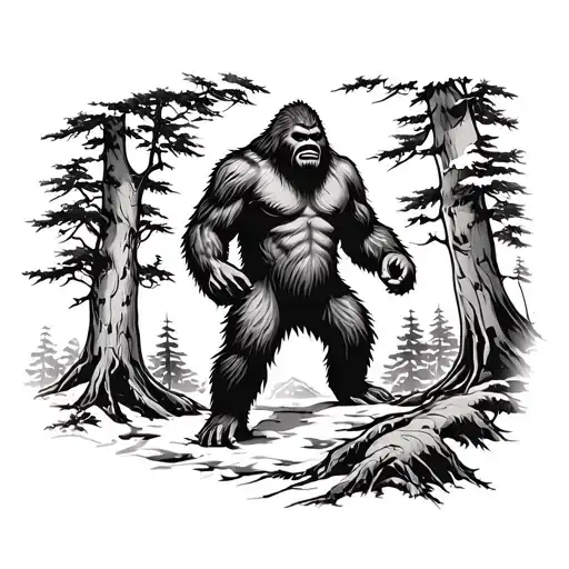 Bigfoot Looking Through The Trees