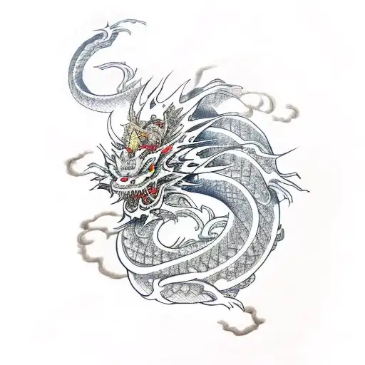 A Japanese Dragon Intertwined With Metal Band Logos