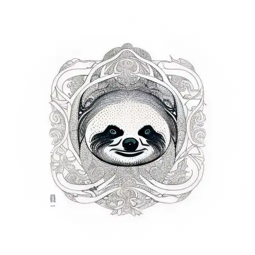 An Intricate Art Nouveau Design Of A Sloth Hanging From A Tree In A Serene Forest Setting