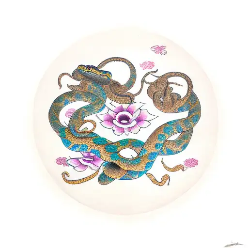 Snake Shaped As Circle With Flowers
