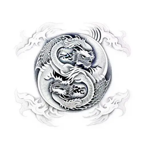 Dragon And Wolf In Ying Yang Symbol