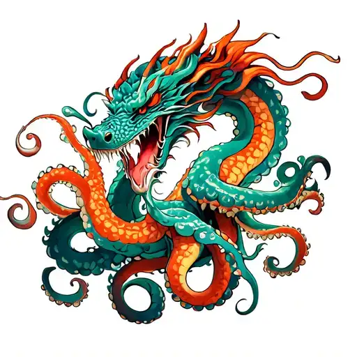 Octopus Fighting Dragon Wrapped