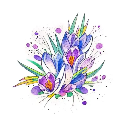 Bouquet Of Watercolor Crocuses