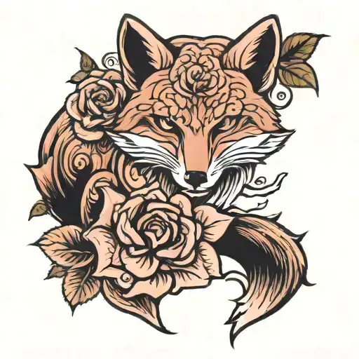 Fox Coming Out Of A Pink Rose