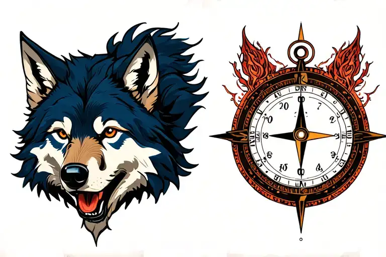 Wolf With Compass And Clock