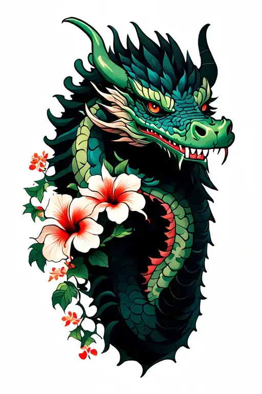 Hawaiin Dragon Head And Hibiscus Vine Wrapping