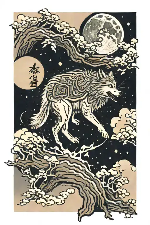 Running Wolf Howling At The Moon Surrounded
