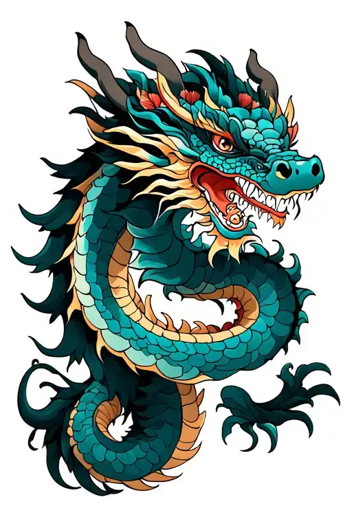 Japan Neo Traditional Dragon Tattoo Design