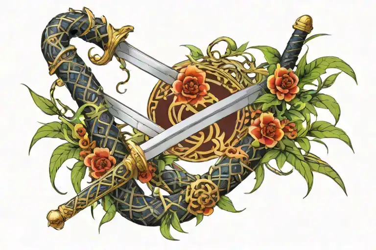 Vietnamese Sword Intertwined With Bamboo