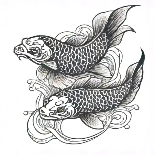 Realistic Koi Fish Swimming In A Traditional Japanese Pond