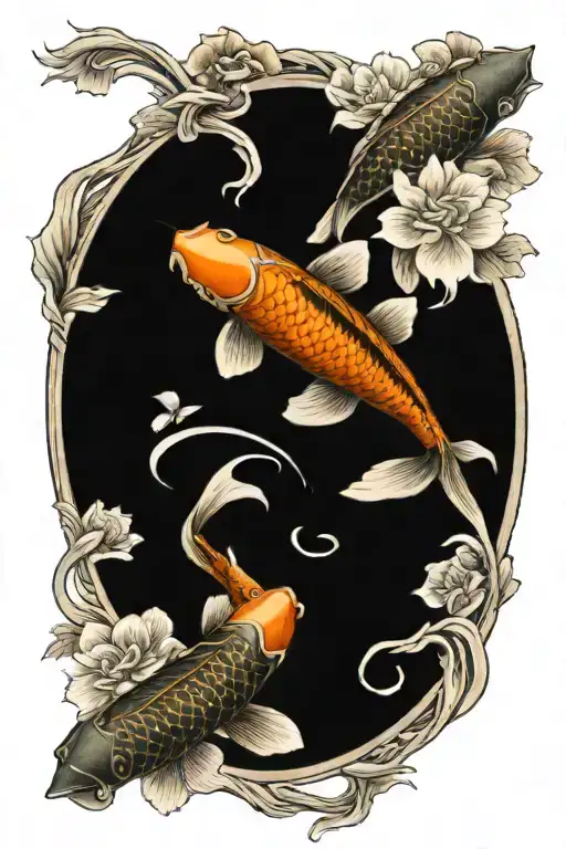 Realistic Koi Fish Swimming In A Traditional Japanese Pond