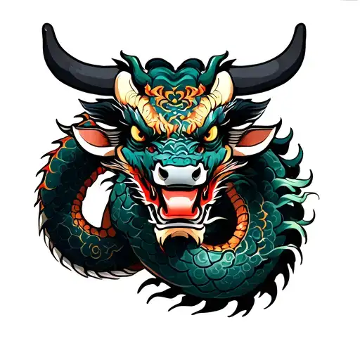 Chinese Dragon Wrapped With Ox Zodiac Sign
