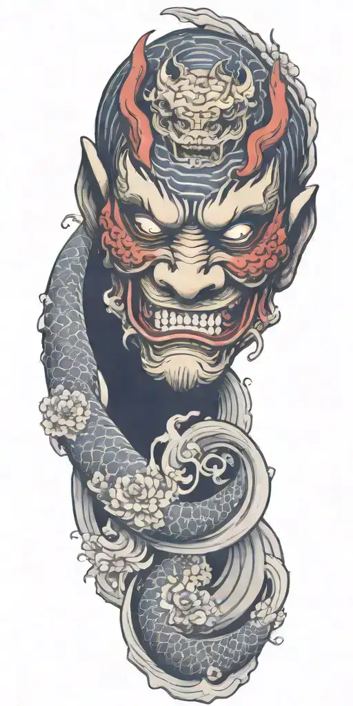 Flowers Oni Demon Mask Koi Fish Waves Skin Breaks Loose