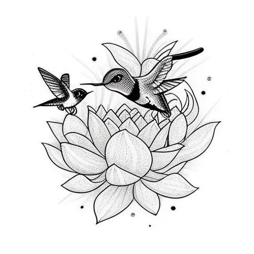 Hummingbird With Lotus Flower