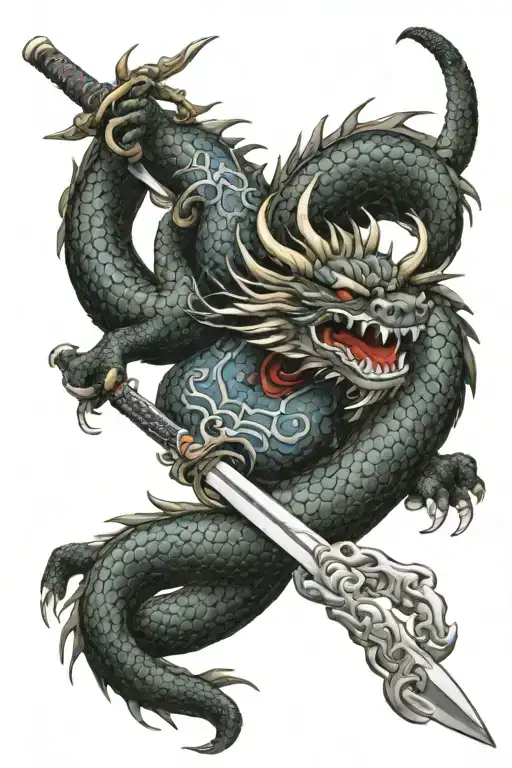 Japanese Dragon And Samuri Sword Wrapped