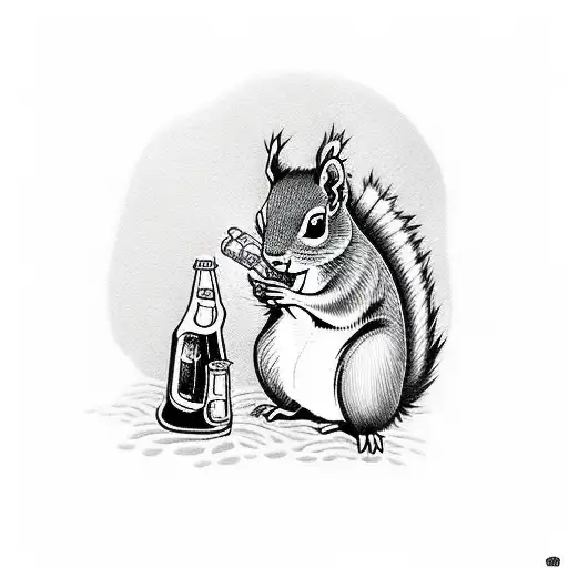 Squirrel With A Bottle Of Beer And A Guitar