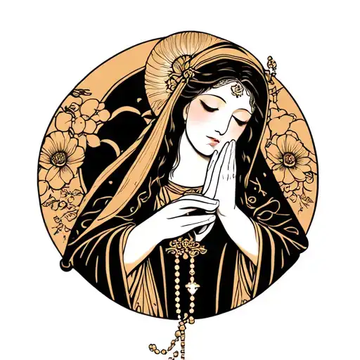 A Virgin Praying With A Rosary In The