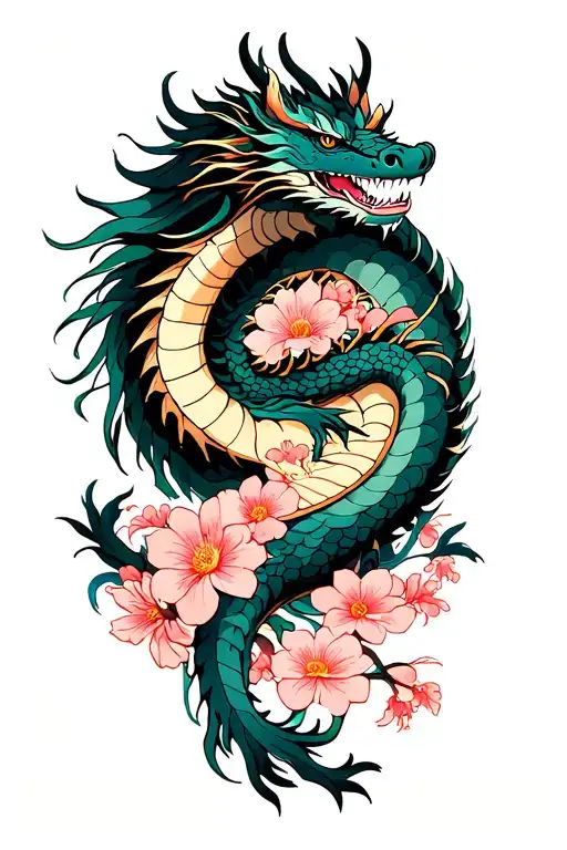 Sakura Flowers Spirited Away Haku Dragon