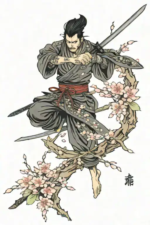 Katana And Sakura Tree