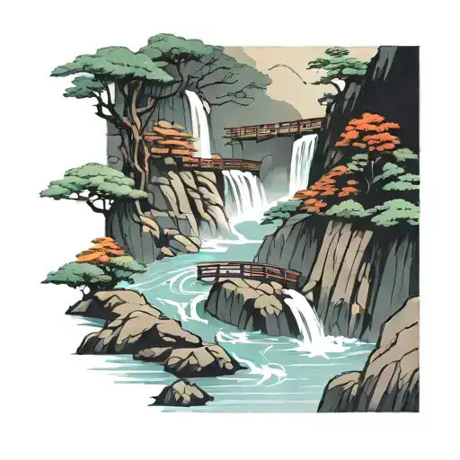 Japanese Waterfall Bridge