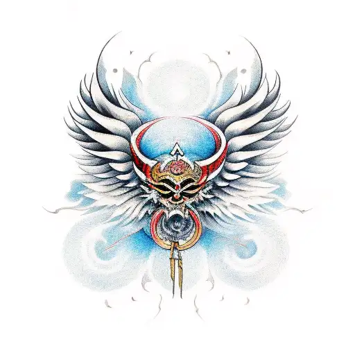 Golden Cross With Wings Half Demon Half Angel